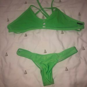 Jolyn neon green swimsuit top & basic neon green bottoms